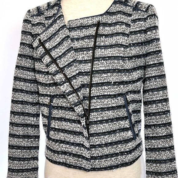 LOFT Stripe Cropped Tweed Jacket Sz 0 - Picture 5 of 8